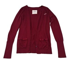 Hollister Y2k Women's Burgundy Cardigan Sweater Large Collegiate 2000's